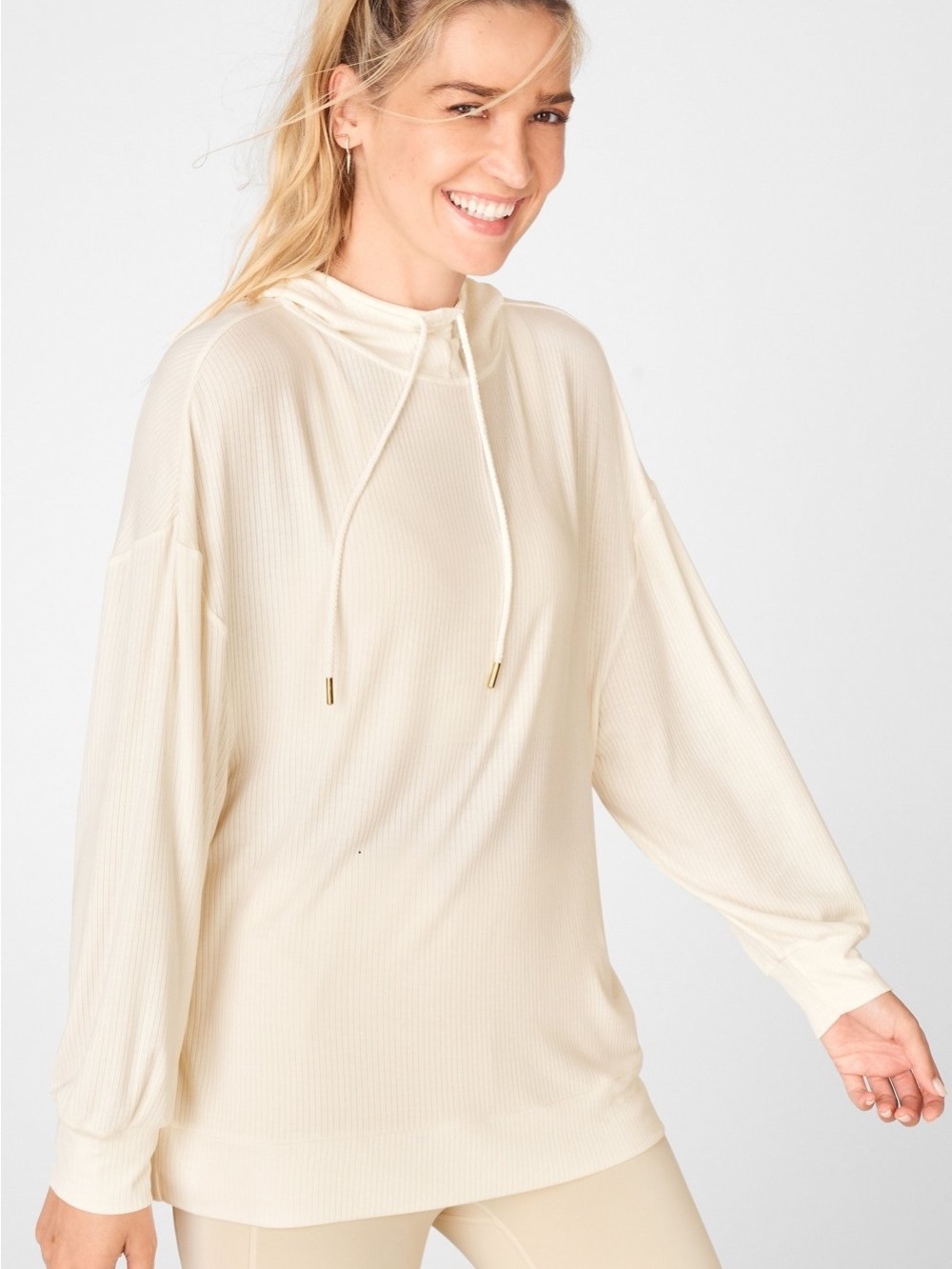 Fabletics Off-White Ribbed Hoodie